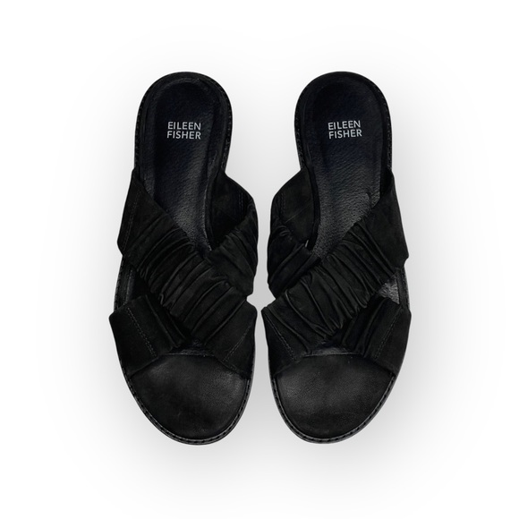 new Eileen Fisher  Cross Slide Easy to Wear Flat Leather Sandal  Black  9M - Picture 9 of 16